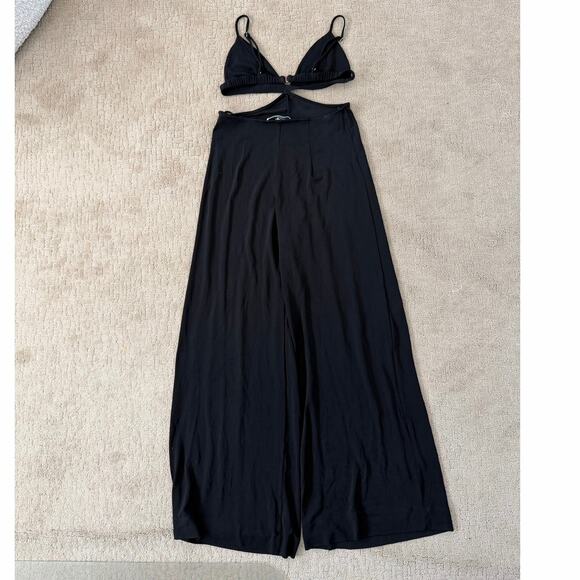 Fleur Du Mal Luxe Matte Jersey Cut Out Vixen Wide Leg Jumpsuit Black Medium - Picture 3 of 5
